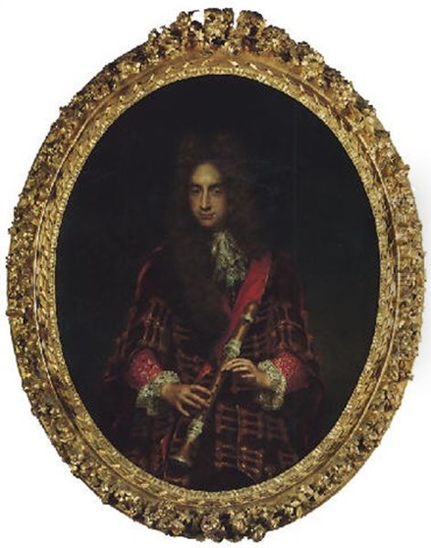 Portrait Of A Gentleman Holding A Recorder Oil Painting by Giovanni Maria delle, called Mulinaretto Piane
