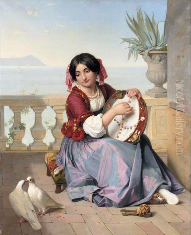 The Tambourine Player Oil Painting by Guillaume Bodinier