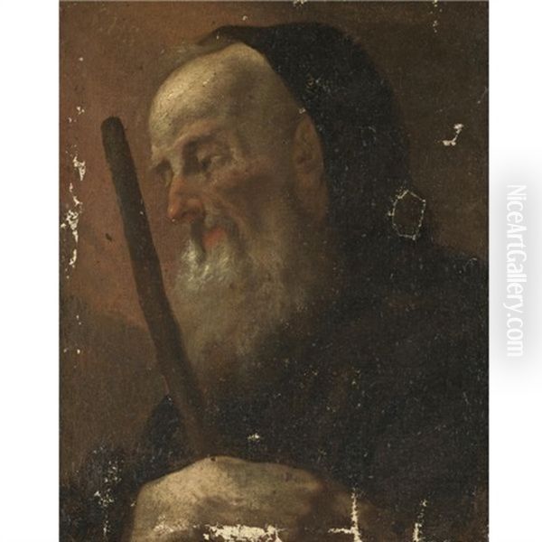 Study Of A Bearded Hermit Saint (anthony The Great?) Oil Painting by Giovanni Battista Piazzetta