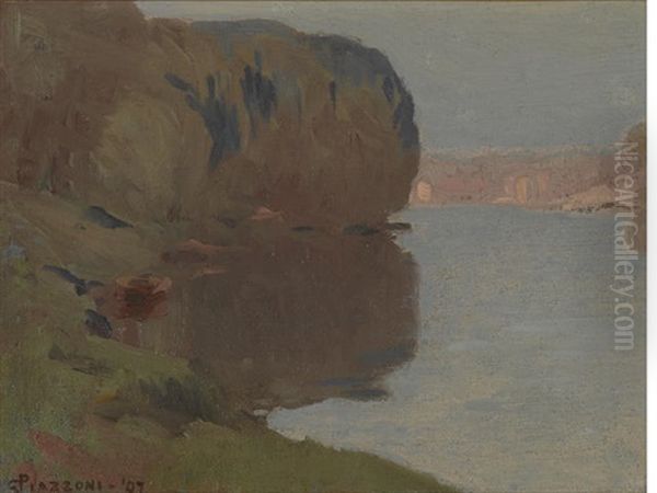 Ile De La Jatte, Paris Oil Painting by Gottardo Piazzoni