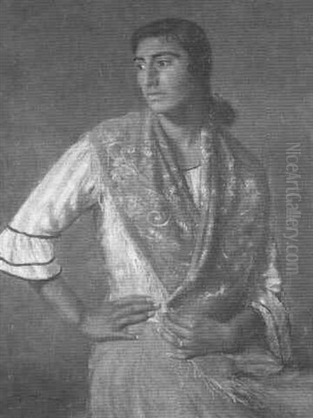 Gitana Con Manton Rojo Oil Painting by Ramon Pichot Giron&egrave;s