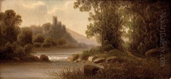 Partie An Der Enns/oo (+ Am Zirknitzer-see In Krain/istrien; 2 Works) Oil Painting by Anton Pick