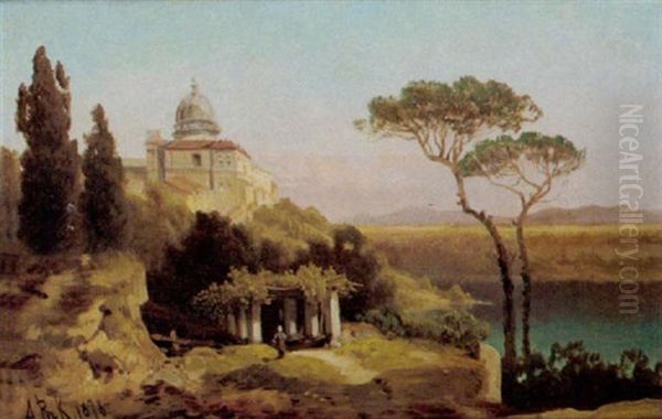 Blick Auf Die Villa D'este In Rom Oil Painting by Anton Pick