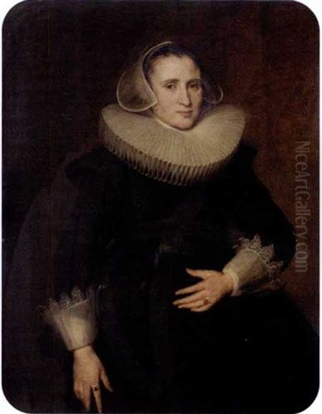 Portrait Of A Lady, Three-quarter Length, Seated Wearing Black Oil Painting by Nicolaes Eliasz Pickenoy