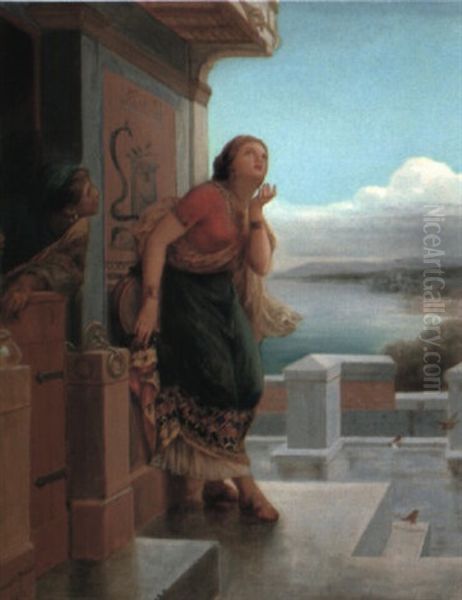 Tarantella-tanzerin Schaut Nach Dem Wetter Oil Painting by Henri Pierre Picou