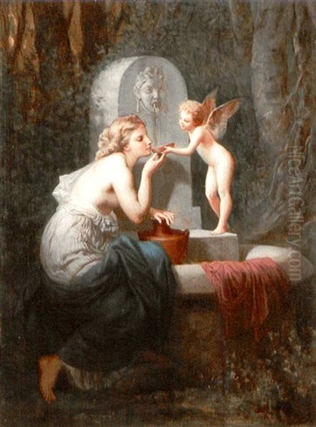 At The Fountian Oil Painting by Henri Pierre Picou