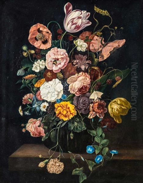 Blumenstraus In Vase Oil Painting by Franz Xaver Pieler