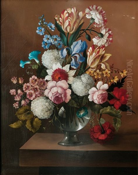 Flowers In A Vase Oil Painting by Franz Xaver Pieler
