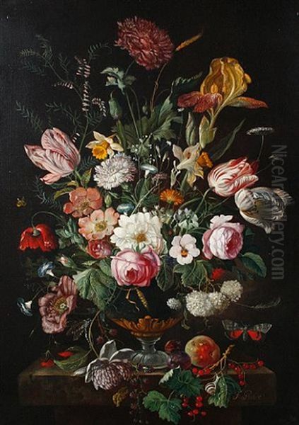 Still Life Of Mixed Flowers In A Vase Oil Painting by Franz Xaver Pieler