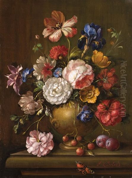 Blumenstilleben Mit Fruchten Oil Painting by Franz Xaver Pieler