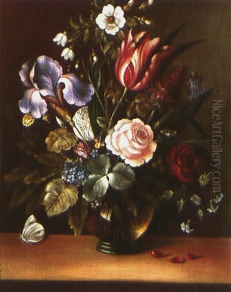 Stillleben Mit Blumen Und Schmetterling Oil Painting by Franz Xaver Pieler