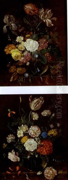 Blumenstilleben (+ Another Similar; Pair) Oil Painting by Franz Xaver Pieler