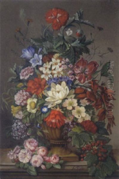 Blumenstuck Mit Rosenbouquet Und Ribiselzweig Oil Painting by Franz Xaver Pieler