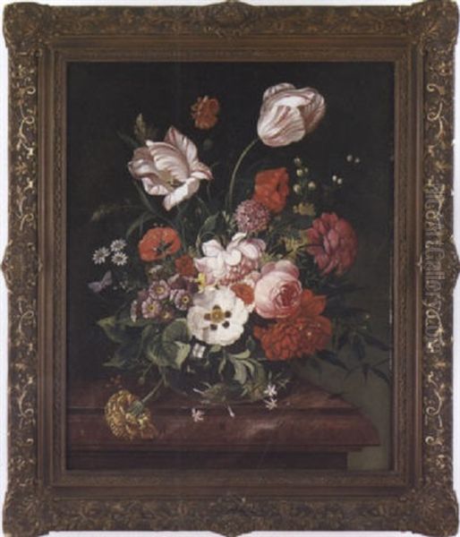 Still Life Of A Vase Of Flowers On A Marble Table Oil Painting by Franz Xaver Pieler