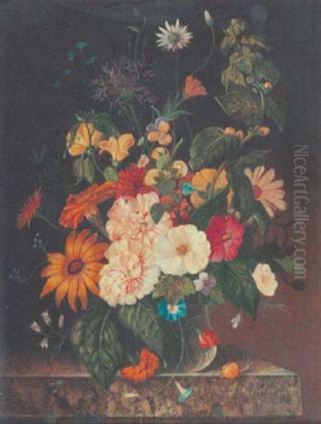 Sommerblumen In Einer Glasvase Oil Painting by Franz Xaver Pieler