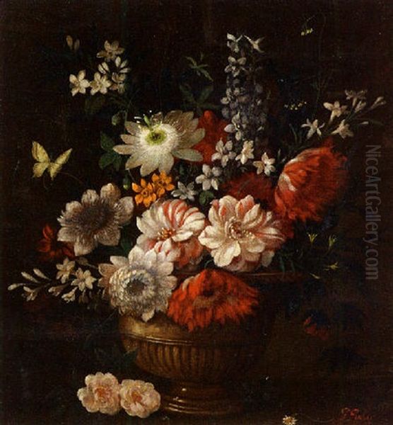 Blumenstilleben In Einer Messingvase Oil Painting by Franz Xaver Pieler