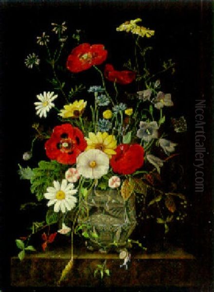 A Vase Of Flowers With A Beetle And A Snail Oil Painting by Franz Xaver Pieler