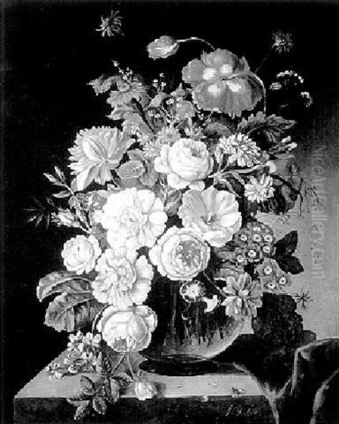 Formal Floral Still Life Oil Painting by Franz Xaver Pieler