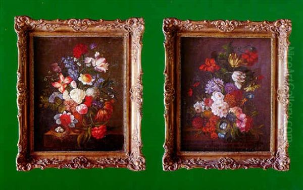 Naturaleza Muerta Con Flores Y Nido De Pajaros Oil Painting by Franz Xaver Pieler