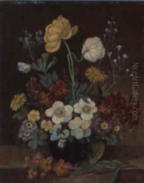 Blumenstilleben Mit Schmetterling Oil Painting by Franz Xaver Pieler