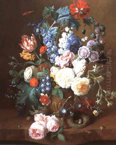 Blumenstuck Mit Vogelnest Oil Painting by Franz Xaver Pieler