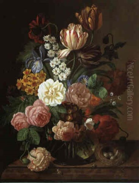 Blumenstilleben Mit Vogelnest Oil Painting by Franz Xaver Pieler