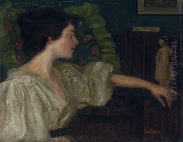 Junges Madchen Vor Grunem Kissen Oil Painting by Karl Johann Nikolaus Piepho