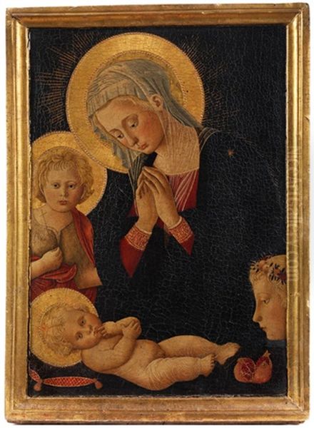 Anbetung Des Jesuskindes Durch Die Madonna, Mit Dem Johannesknaben Und Einem Jugendlichen Adoranten Oil Painting by Pier Francesco Fiorentino