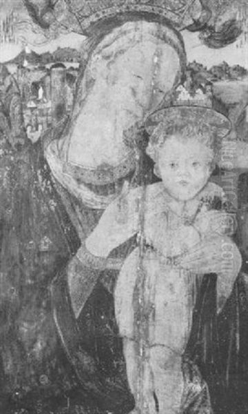 Madonna And Child, A Landscape Beyond Oil Painting by Pier Francesco Fiorentino