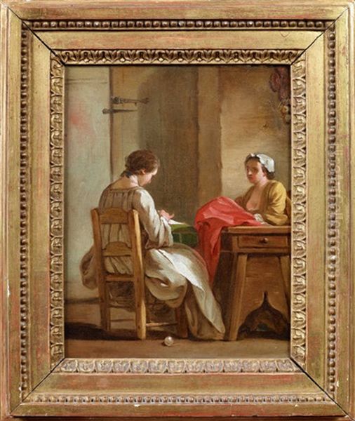 Une Femme Cousant, Deux Femmes Cousant (pair) Oil Painting by Jean Baptiste Marie Pierre