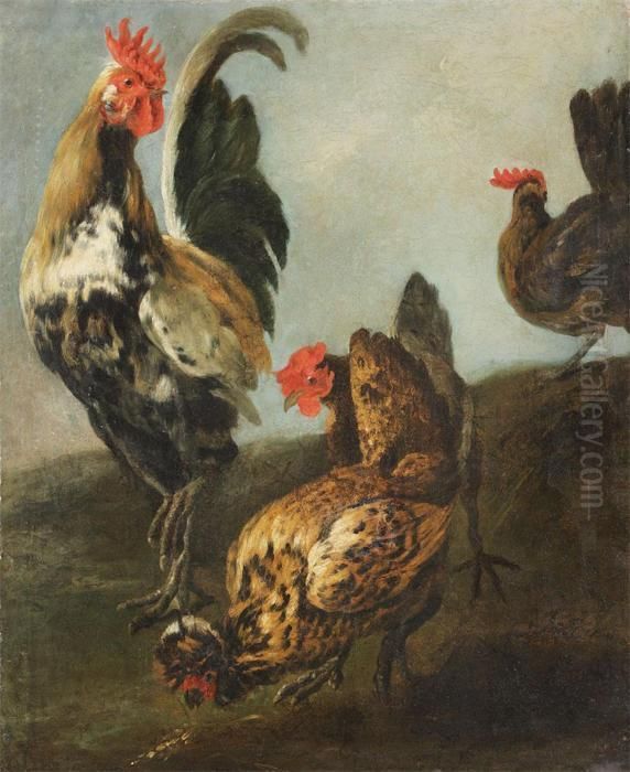 Cock With Chickens Oil Painting by Peeter Boel