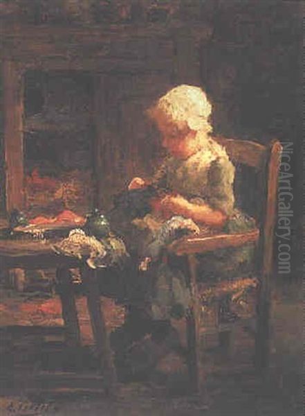 A Girl Playing With A Doll Oil Painting by Evert Pieters
