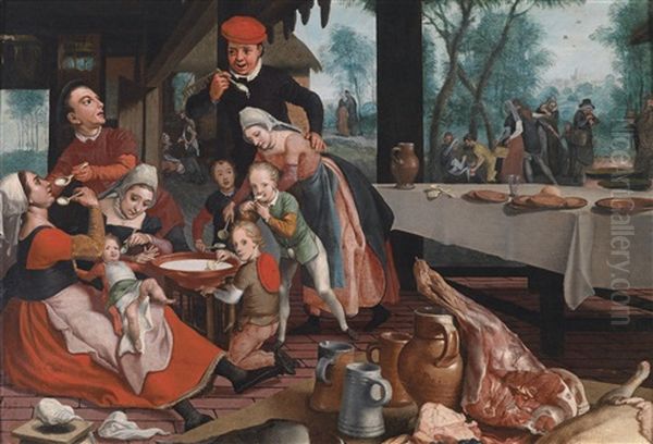 Eine Familie Beim Essen Von Milchreis Oil Painting by Pieter Pietersz