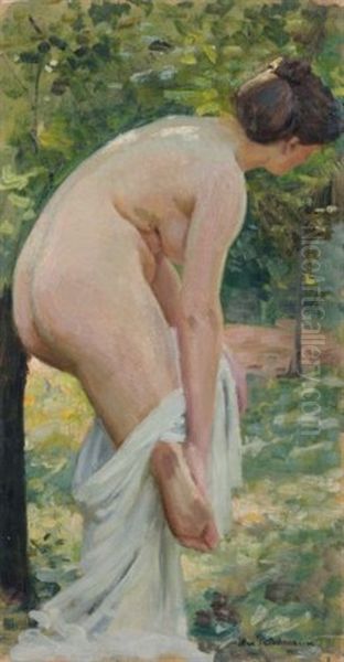 Nach Dem Bade (weiblicher Akt Mit Tuch) Oil Painting by Max Ernst Pietschmann