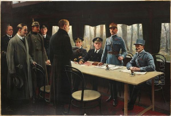 The Signing Of The Armistice - Nov. 11th, 1918 Oil Painting by Harold Piffard