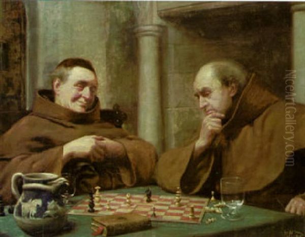 The Chess Game Oil Painting by Harold Piffard