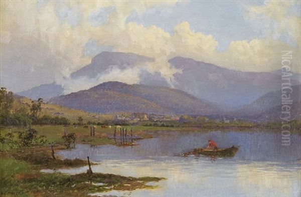 Sunrise, Mt Wellington From Shag Bay, River Derwent, Tasmania Oil Painting by William Charles Piguenit