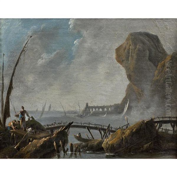 Views Of Portugal  One Of The Tagus Mouth (pair Of Canvases) Oil Painting by Jean-Baptiste Pillement