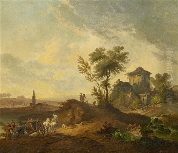 Franzosische Landschaft Mit Furhwerk Oil Painting by Jean-Baptiste Pillement