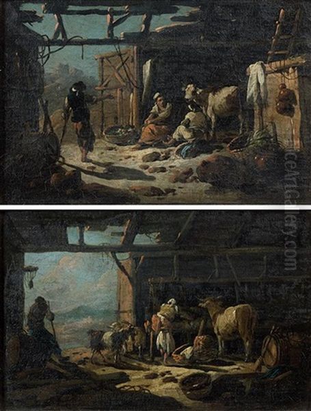 Interieurs D'etable Au Portugal Oil Painting by Jean-Baptiste Pillement