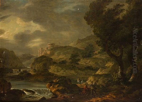 Paisaje Tormentoso Con Viajeros Oil Painting by Jean-Baptiste Pillement