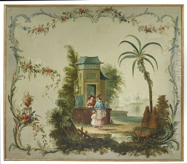 Panneau A Decor D'arabesques Et D'une Famille Chinoise Oil Painting by Jean-Baptiste Pillement