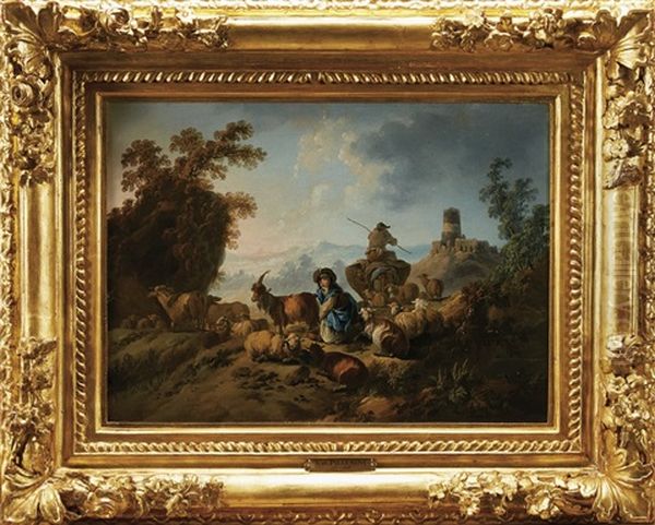 Paisagem Com Pastores E Rebanho Oil Painting by Jean-Baptiste Pillement
