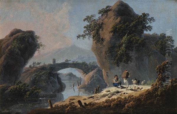 Scene Pastorale Dans Un Paysage De Riviere Au Portugal Oil Painting by Jean-Baptiste Pillement