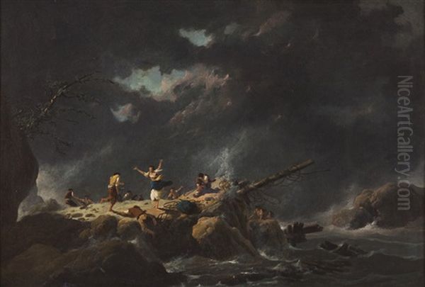 Ship Wreck Oil Painting by Jean-Baptiste Pillement