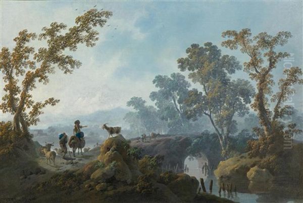 Hirten In Einer Mediterranen Landschaft Oil Painting by Jean-Baptiste Pillement