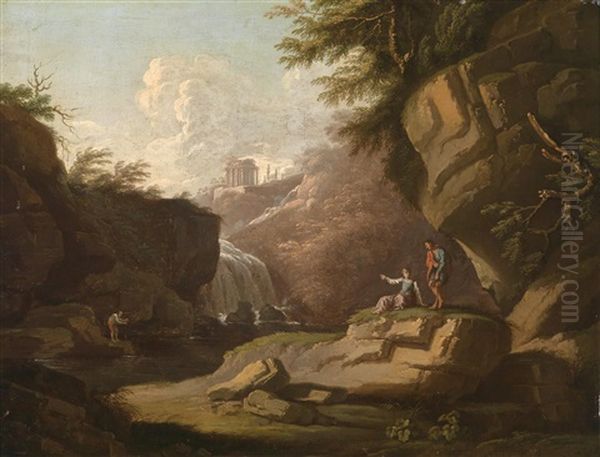 Figuren Auf Einem Fels In Einer Flusslandschaft Oil Painting by Jean-Baptiste Pillement