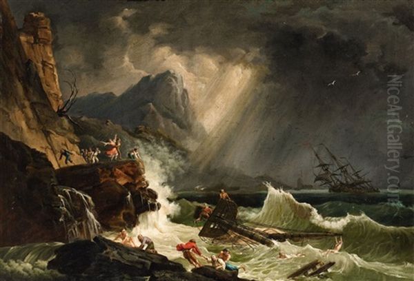 A Shipwreck In A Storm Oil Painting by Jean-Baptiste Pillement