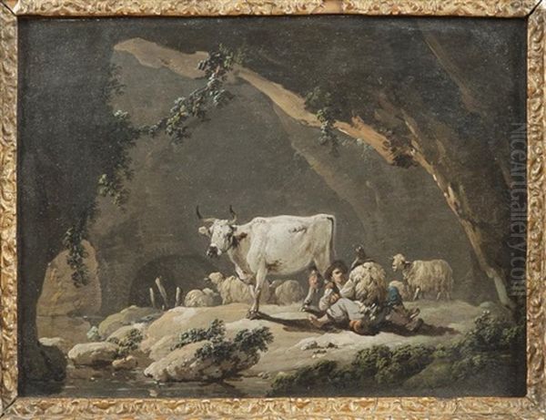 Bergers Pres De Leur Troupeau Oil Painting by Jean-Baptiste Pillement