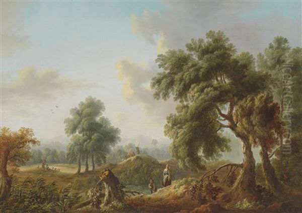 Baumbestandene Landschaft Mit Wanderern Oil Painting by Jean-Baptiste Pillement